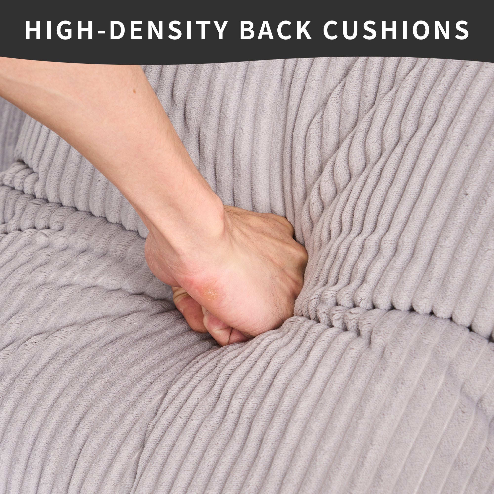 LY-023 LIGHT GREY COMPRESSION SOFA: Combining chaise longue with 3-seater, Corduroy Fabric, full sponge compression sofa,combined sofa with 4 pillows for living/ Home Furniture/ Apartment