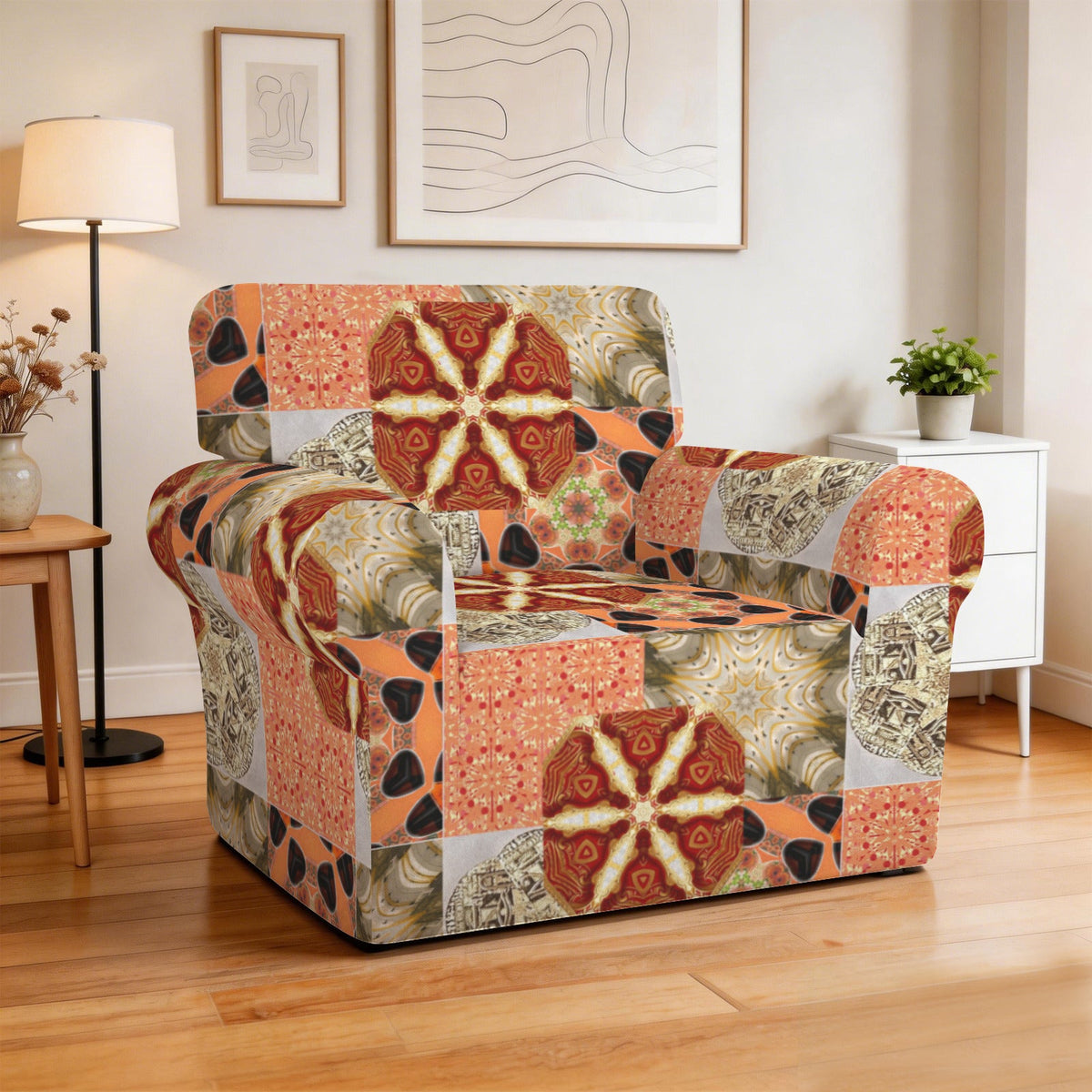 Heritage Revival Quilt Design Single Seater Sofa Chair Cover | Ships from USA