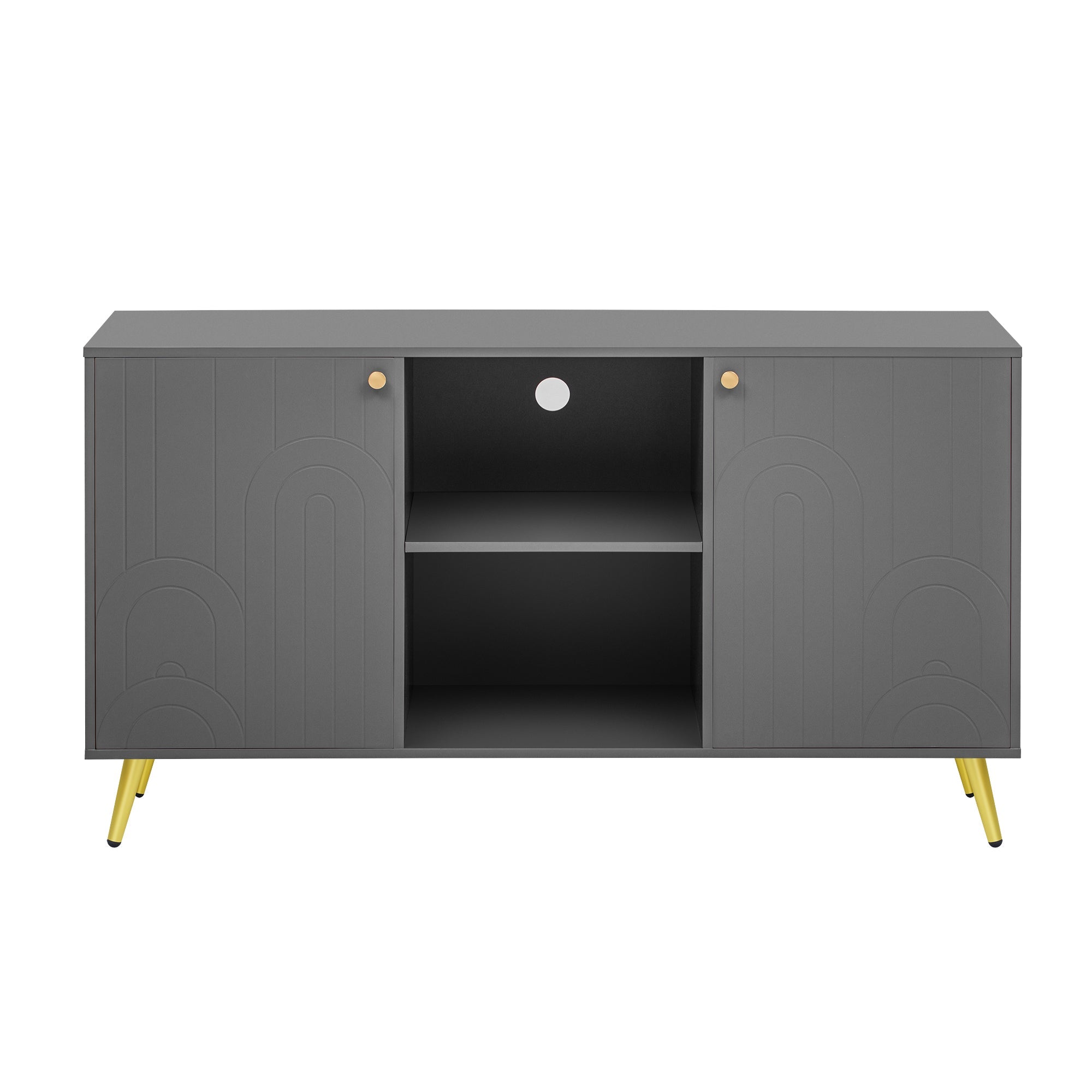 U-Can Modern TV Stand for TVs up to 55 Inches, Entertainment Center Media Console,Adjustable Shelf, Metal Legs, Handles and Anti-tip Device for Living room