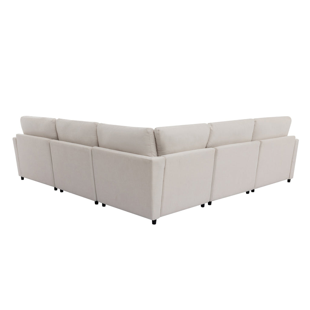 [ Video Provided]U_STYLE Upholstered Sectional Sofa with Removable Ottoman,U-Shape 6 Seat Sectional Couch,  for Living Room,,Apartment, Spacious Space