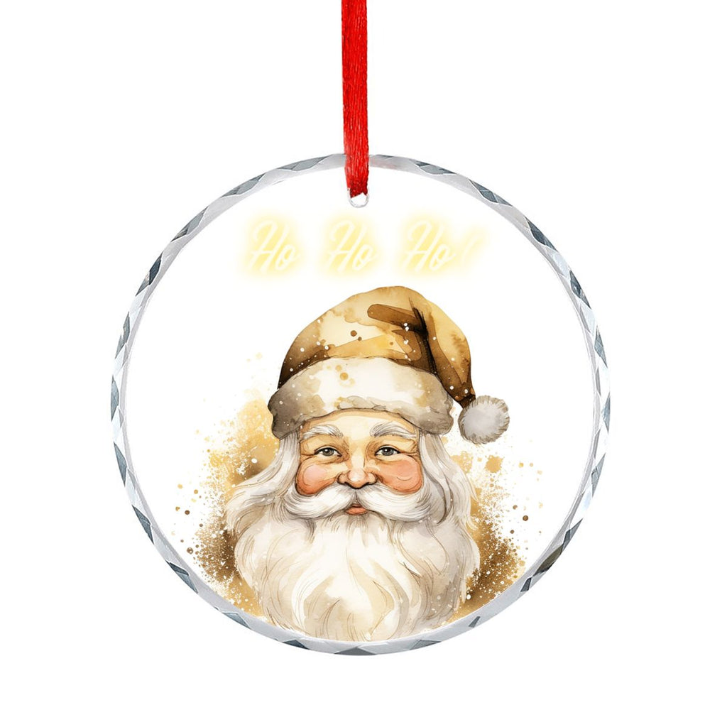 Ho Ho Ho! Golden Santa Claus Round Glass Christmas Ornament (Made in USA)