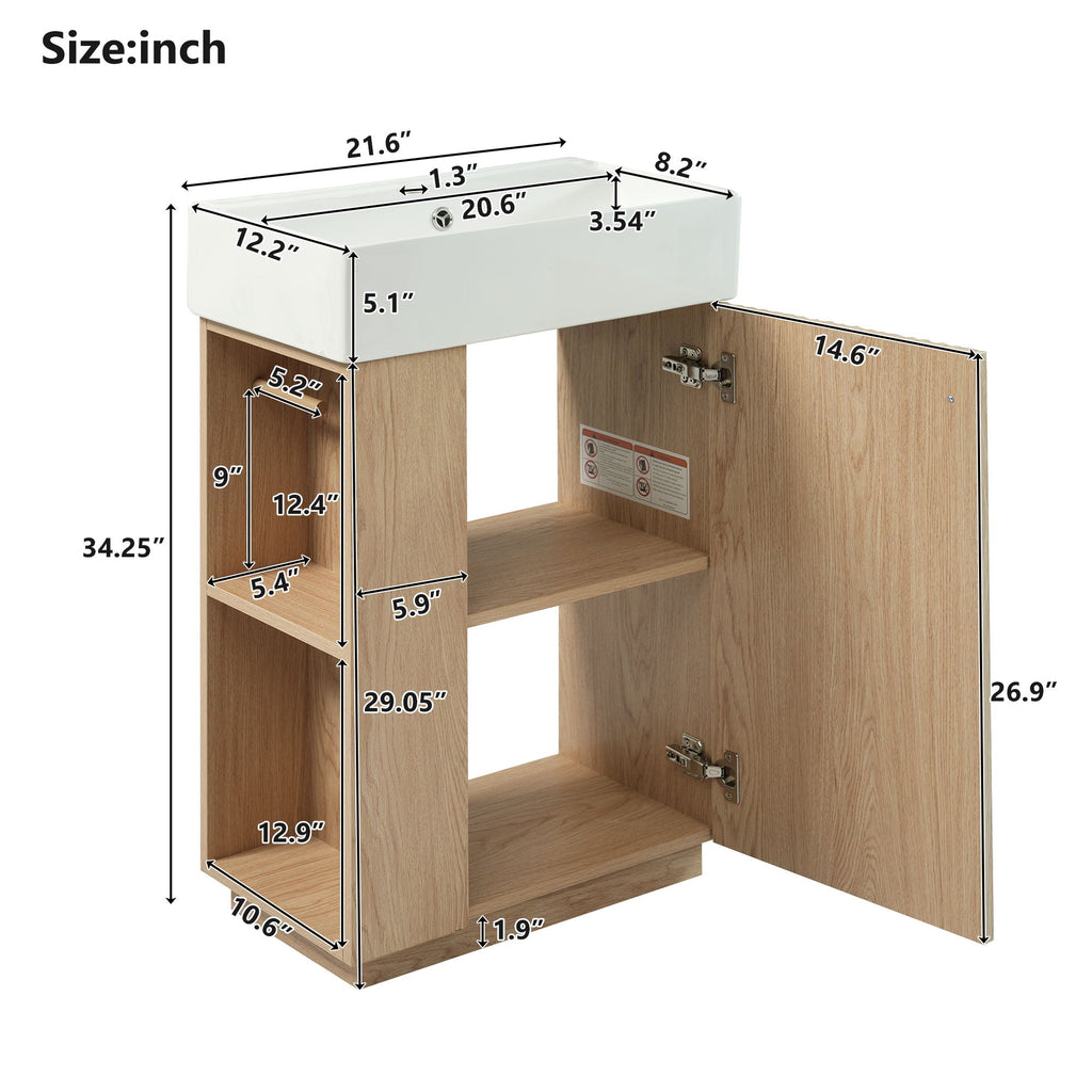 Bathroom Vanity With Sink, Freestanding Wood Grain Cabinet With Storage