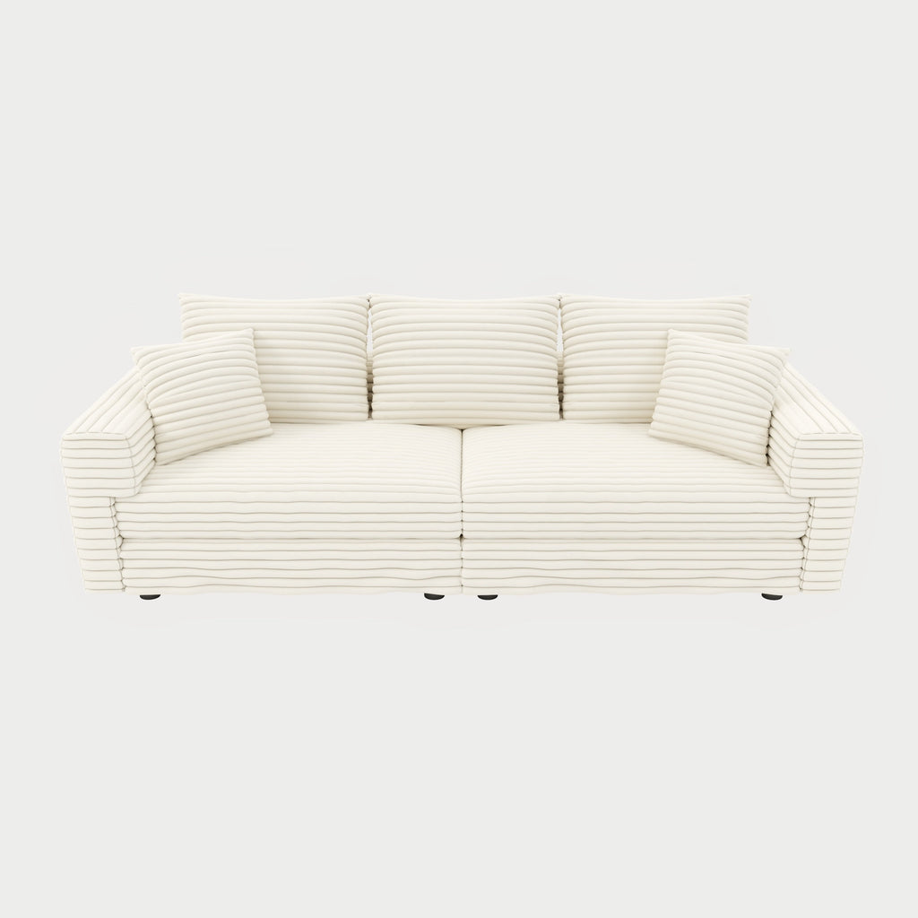 82.7 ' Plush Corduroy 3-Seat Sofa,Modern Comfy Upholstered Sofa Cloud Couch,Deep Seat Couches with Soft Pillows,Convertible Deep Seat Sofa Lounge Chair for Living Room Bedroom,Apartment,Office,Beige