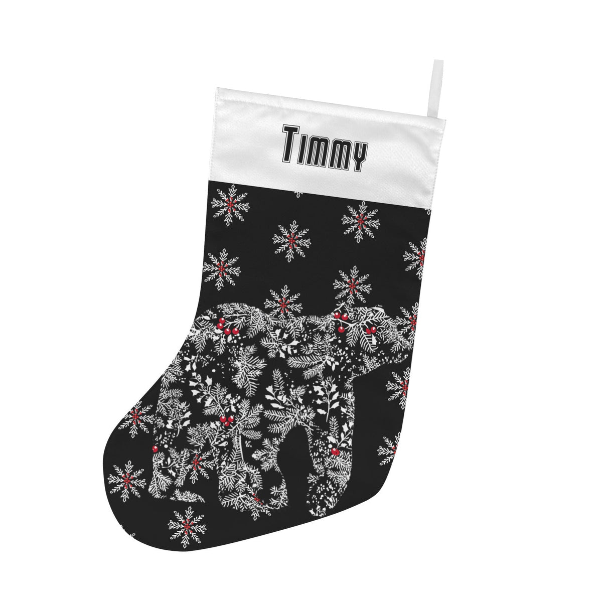 Personalizable Chinoiserie Polar Bear Black Christmas Stocking (Made in USA)