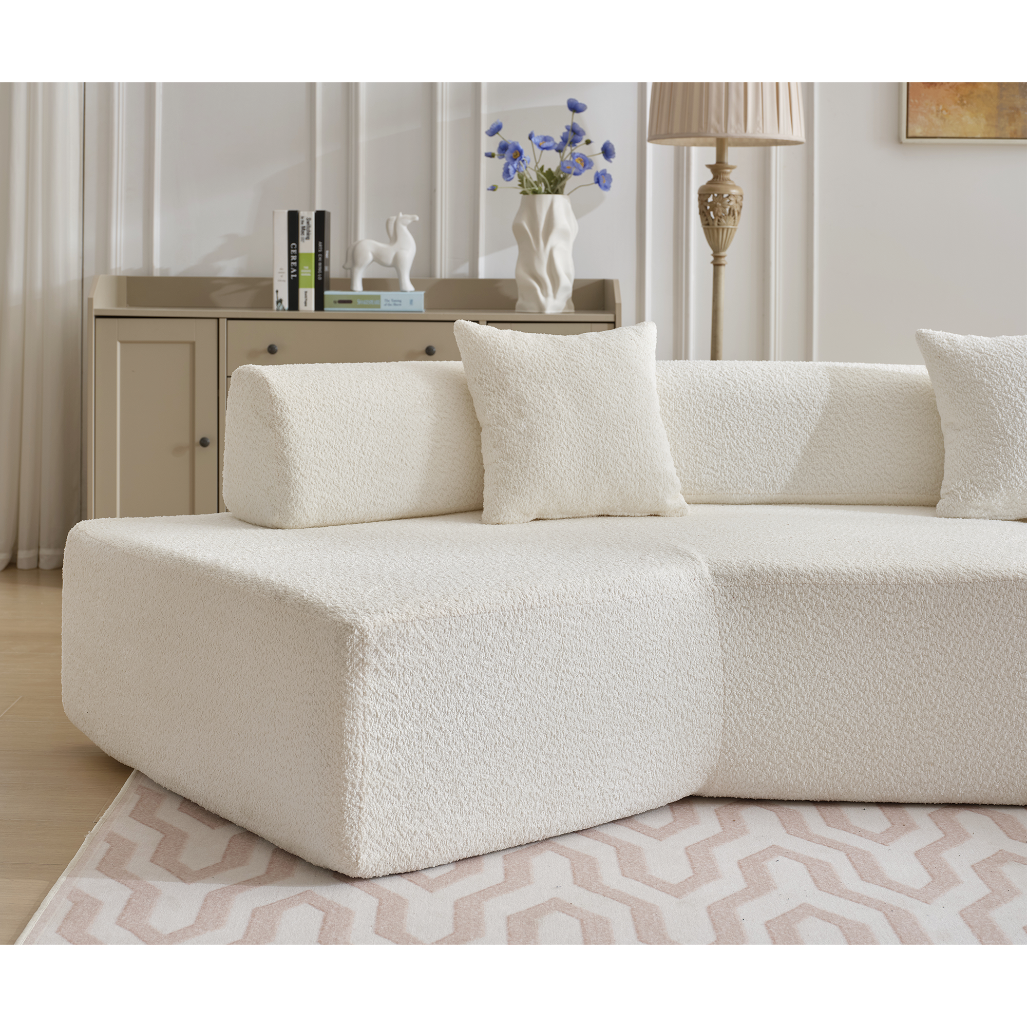 [NEW ARRIVED] [VIDEO PROVIDED]Modern Minimalist 140' L-Shape Couch ,No Assembly Required,Boucle,Modular Sofa ,Couch with Chaise,Free Combination Foam-Filled Sofa, 4 Seats,White