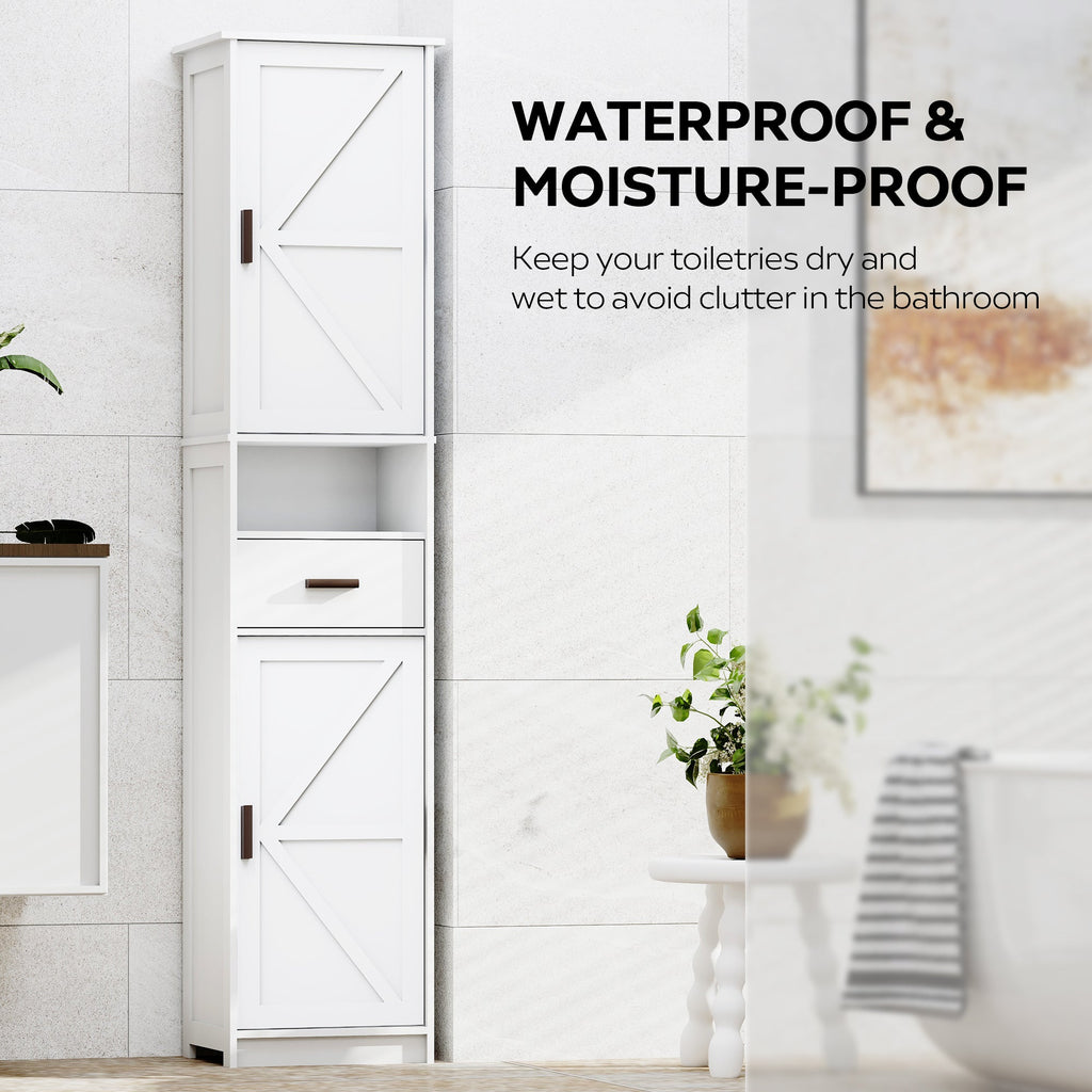 69' H Tall Bathroom Storage Cabinet with 2 Barn Doors and 1 Drawer, Narrow Storage Unit, Adjustable Shelves,Floor Cabinet for Bathroom, Living Room, Entryway,Kitchen,(White)