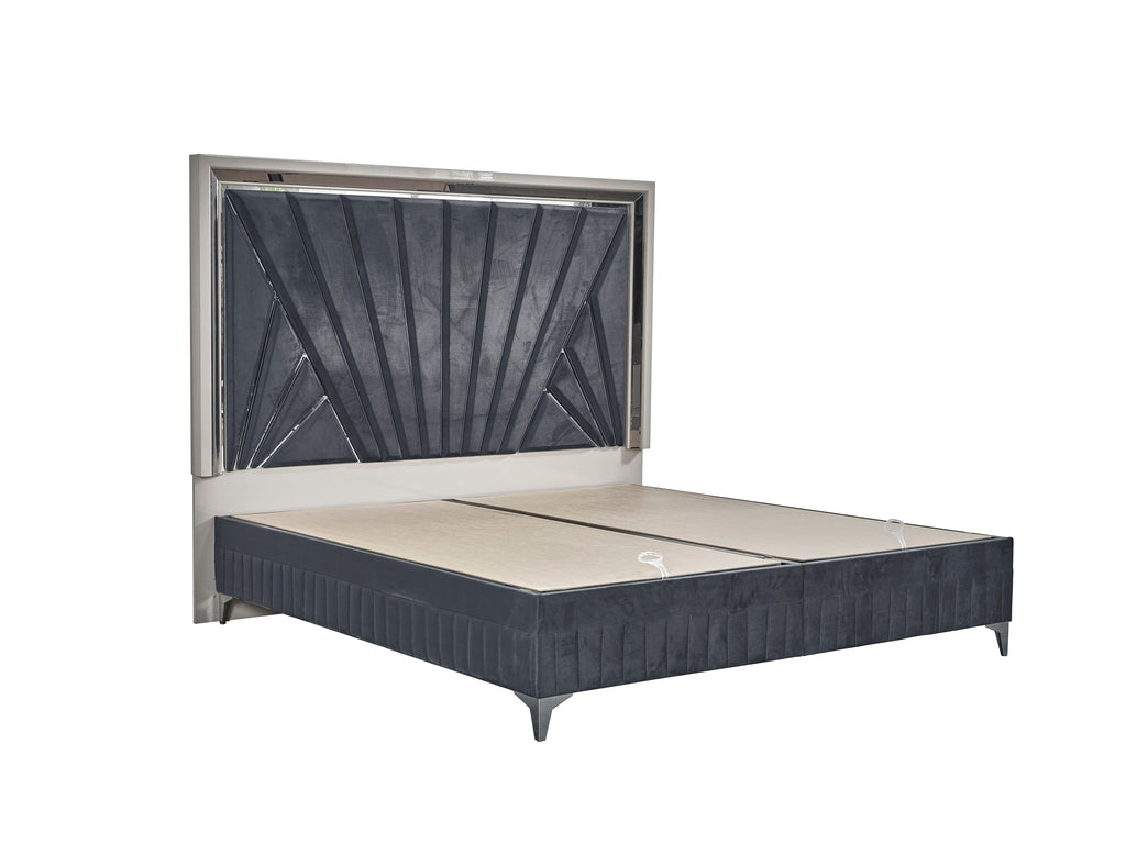 Lavita Modern & Contemporary Style 4 Pc King Upholstered Bedroom Set Made with Wood and Gold Accents in River Sand Grey (NJ Inventory)