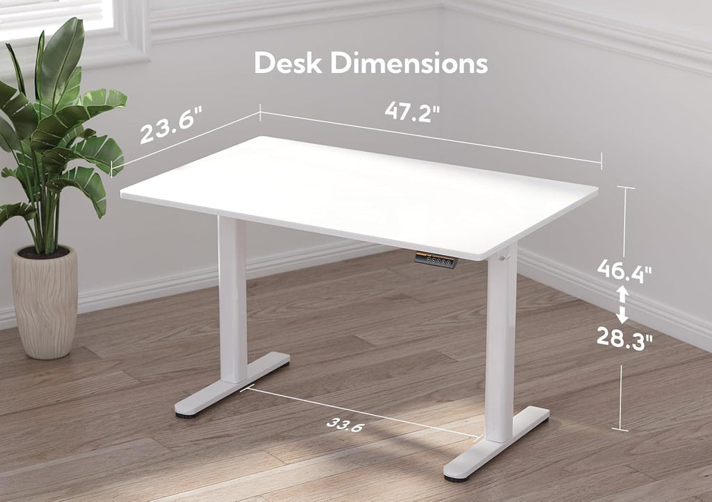 48 Inch Electric White Glass Standing Desk, Adjustable Height ,Quick Install Home Office Computer Desk, Stand Up Desk