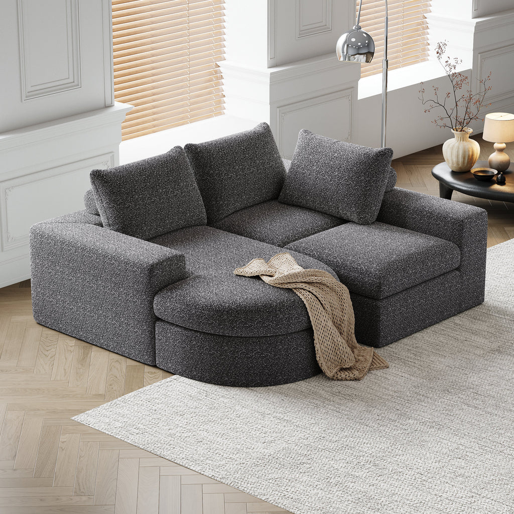 99-Inch Chenille Cloud Curved Sectional Sofa with Chaise, L-Shaped Modern Boneless Couch with Deep Seats, Chenille Sectional Sofa for Living Room and Bedroom, No Assembly Required