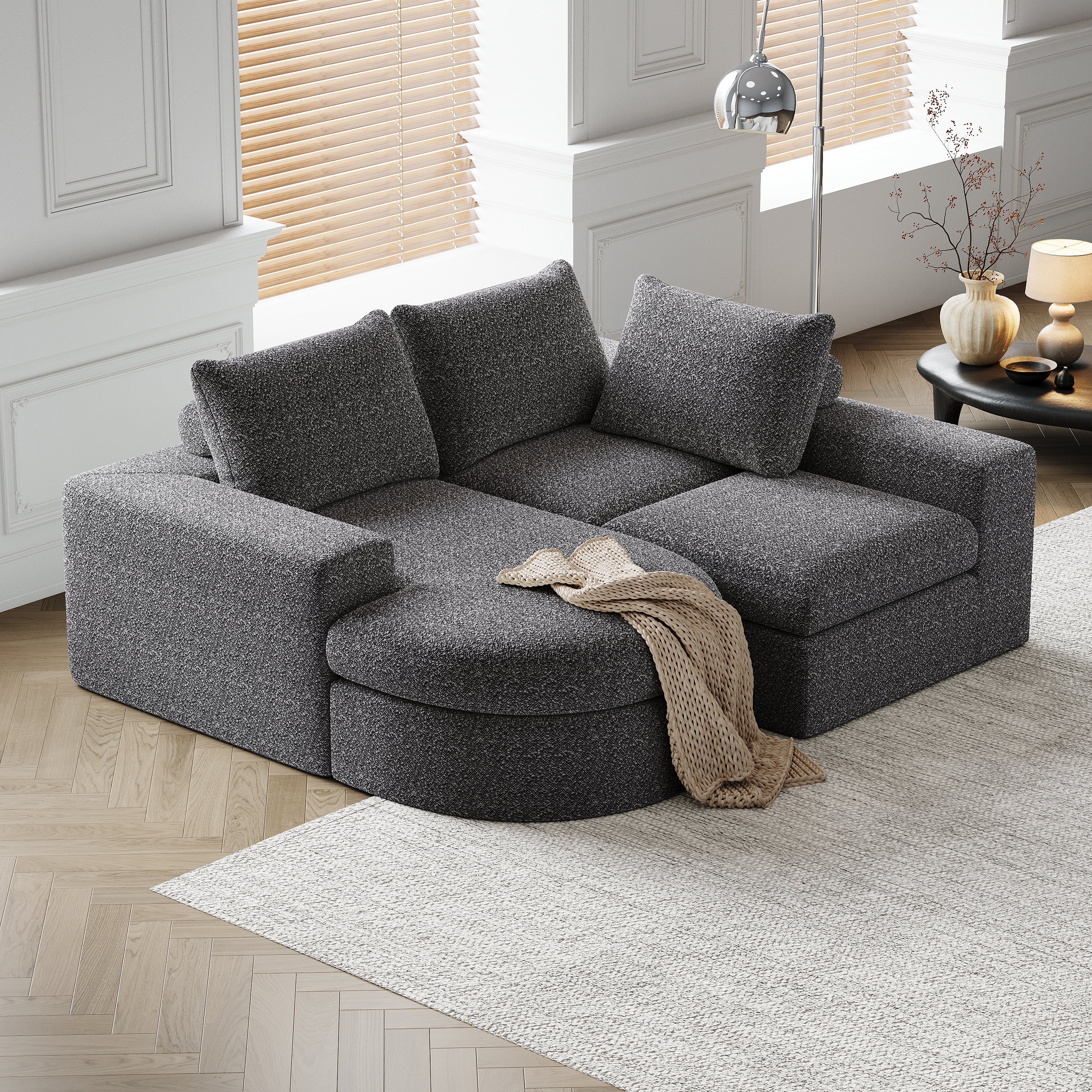 99-Inch Chenille Cloud Curved Sectional Sofa with Chaise, L-Shaped Modern Boneless Couch with Deep Seats, Chenille Sectional Sofa for Living Room and Bedroom, No Assembly Required