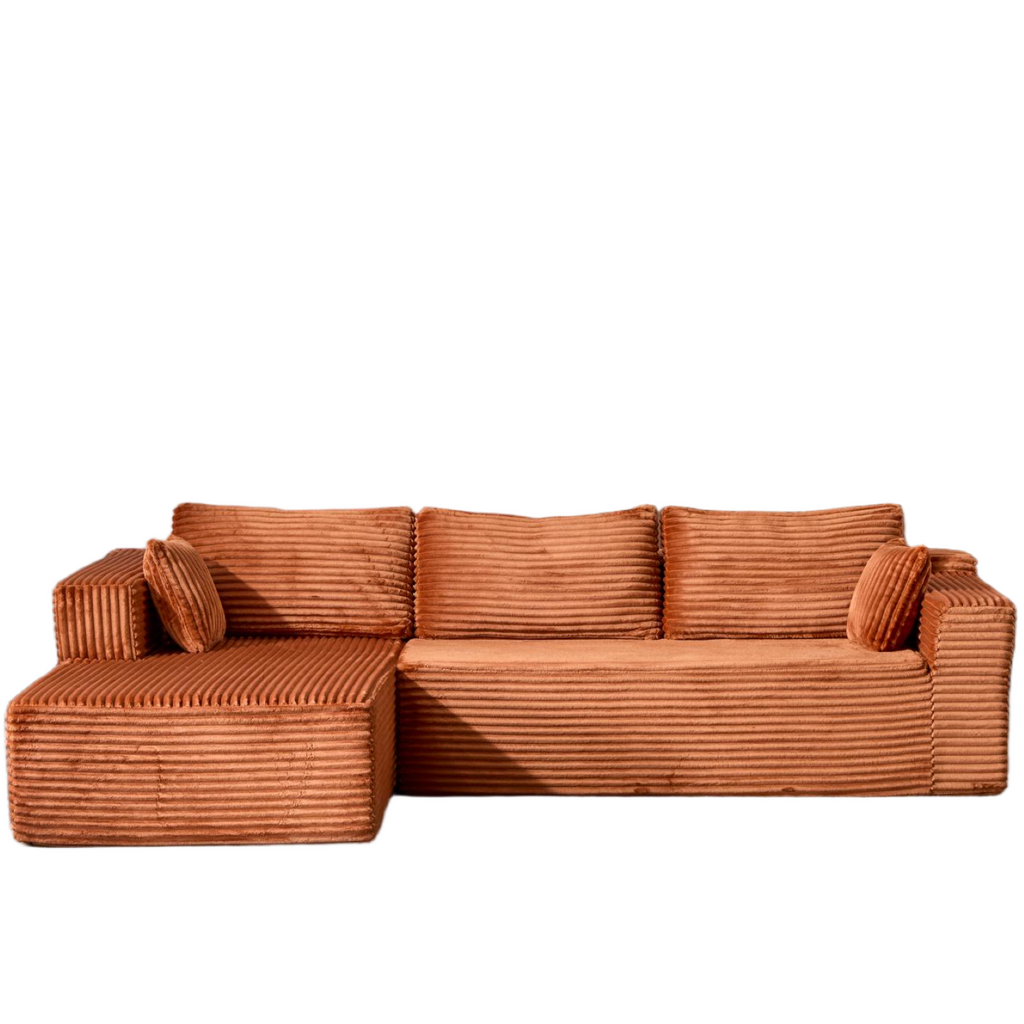 Compression Sectional Couch with Comfy Chaise, Boneless L Shape Sofa with Deep Seat, Minimalist Modular Couches Sleeper for Living Room Bedroom Apartment Lounge,corduroy,Brown