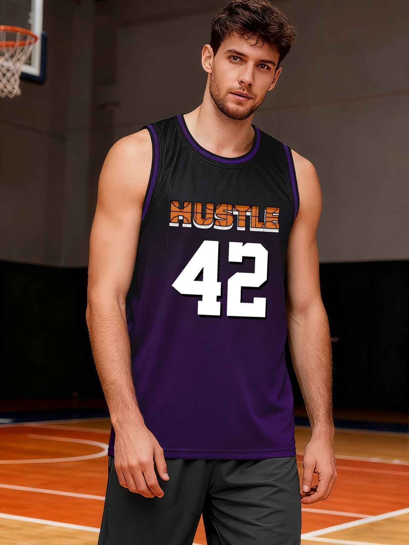 Hustle 42 Adult Purple Basketball Jersey | Ships From USA