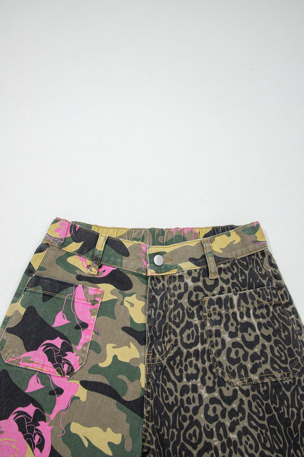 Abstract Camo Leopard Patchwork Straight Leg Jeans