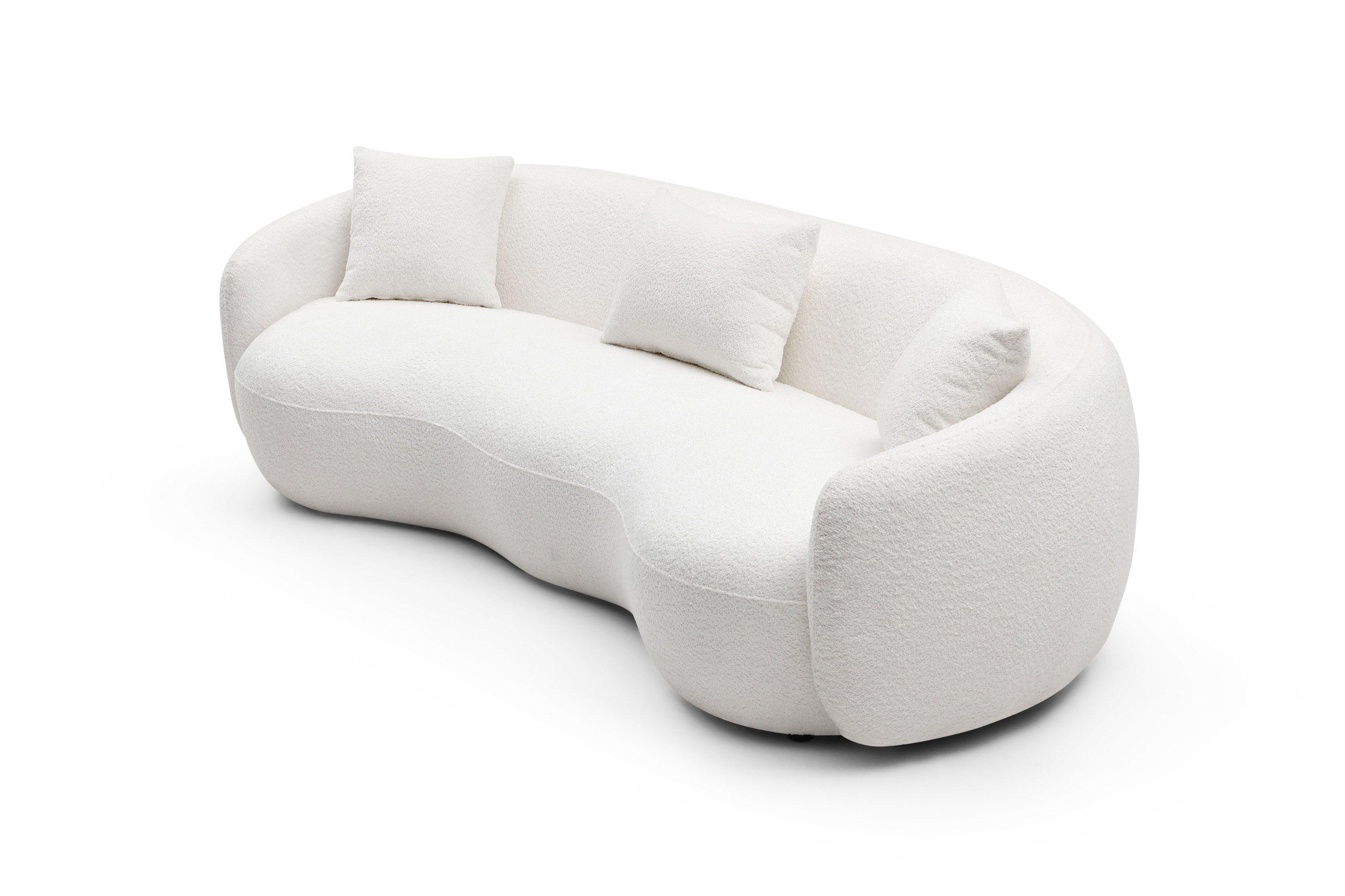 Mid Century Modern Curved Living Room Sofa, 4-Seat Boucle Fabric Couch for Bedroom, Office, Apartment, off white(beige and white)