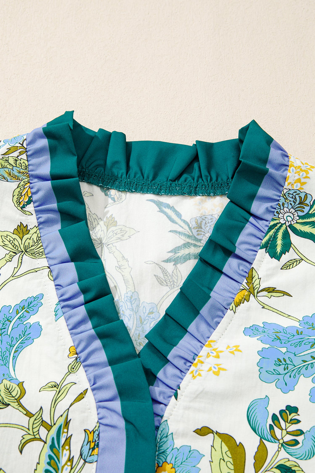Floral Contrast Frill Stripe Trim Blouse