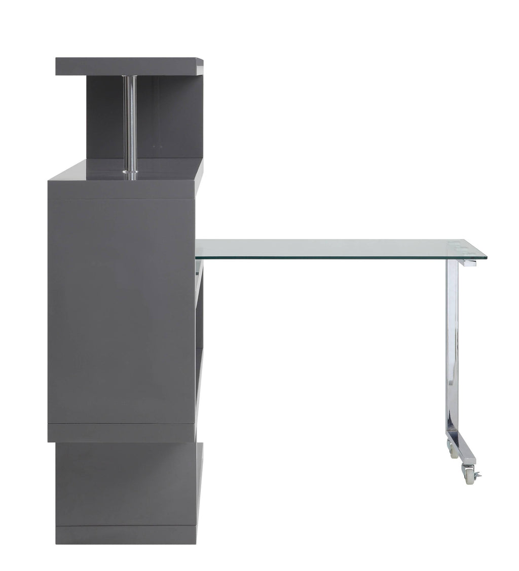 Buck II Clear Glass, Chrome High Gloss Finish Writing Desk with Shelf