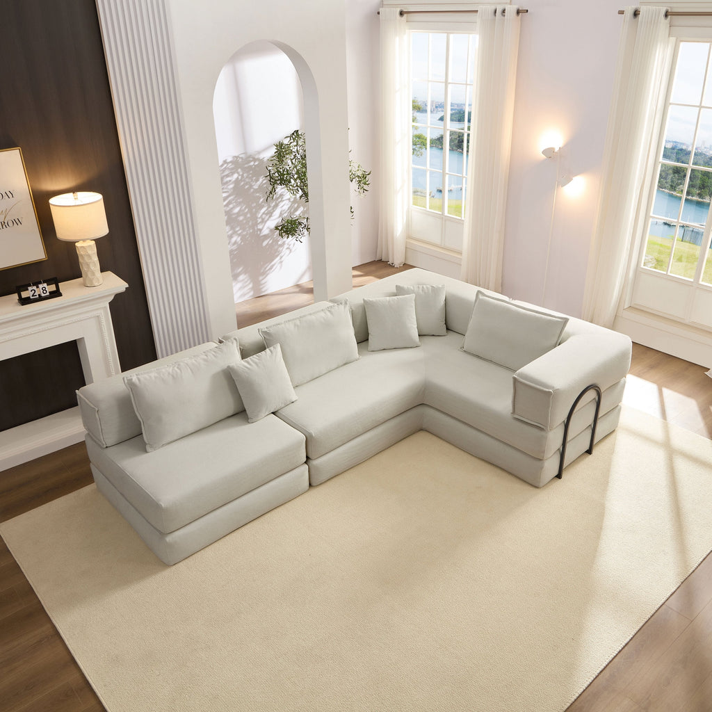 Oversized Upholstered Sectional Sofa Couch Set, Modular 118.2 ' L Shaped Floor Living Room Sofa Set With 6 Pillows, DIY Combination Sofa Couch for living rooms, apartments,bedrooms, Light Grey
