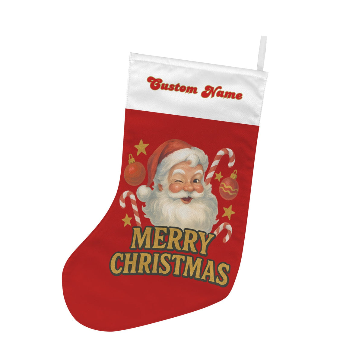 Personalizable Winking Santa Claus Red Christmas Stocking (Made in USA)