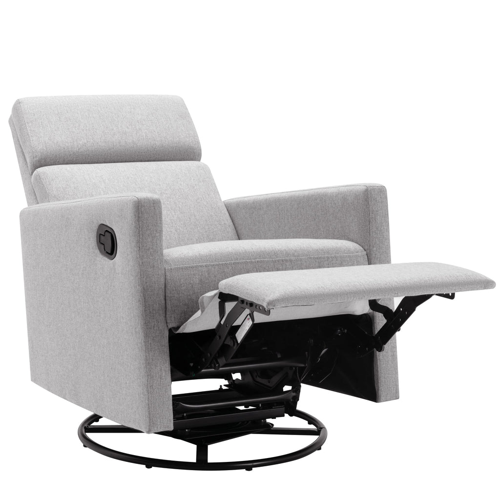 Modern Upholstered Rocker Nursery Chair Plush Seating Glider Swivel Recliner Chair, Gray Linen