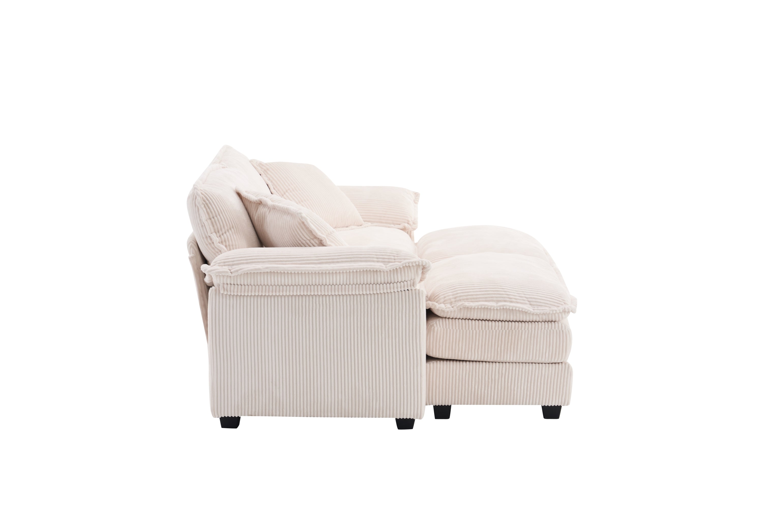 Corduroy 2-seats sofa With 2 back pillows,2 toss pillows and two ottoman,Comfy Sofa- Deep Seat Couch for Living Room,White