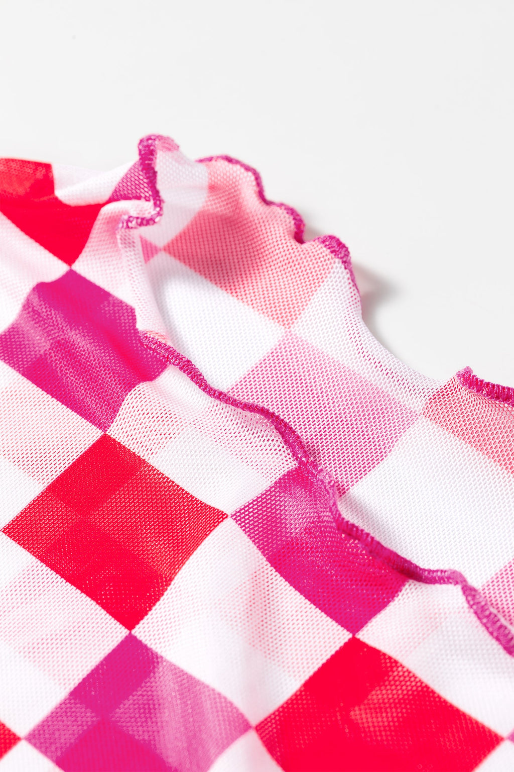Checker Sheer Mesh Long Sleeve Blouse