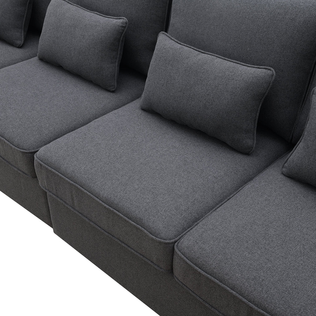 [VIDEO provided] [New] 104' 4-Seater Modern Linen Fabric Sofa with Armrest Pockets and 4 Pillows,Minimalist Style Couch for Living Room, Apartment, Office,3 Colors