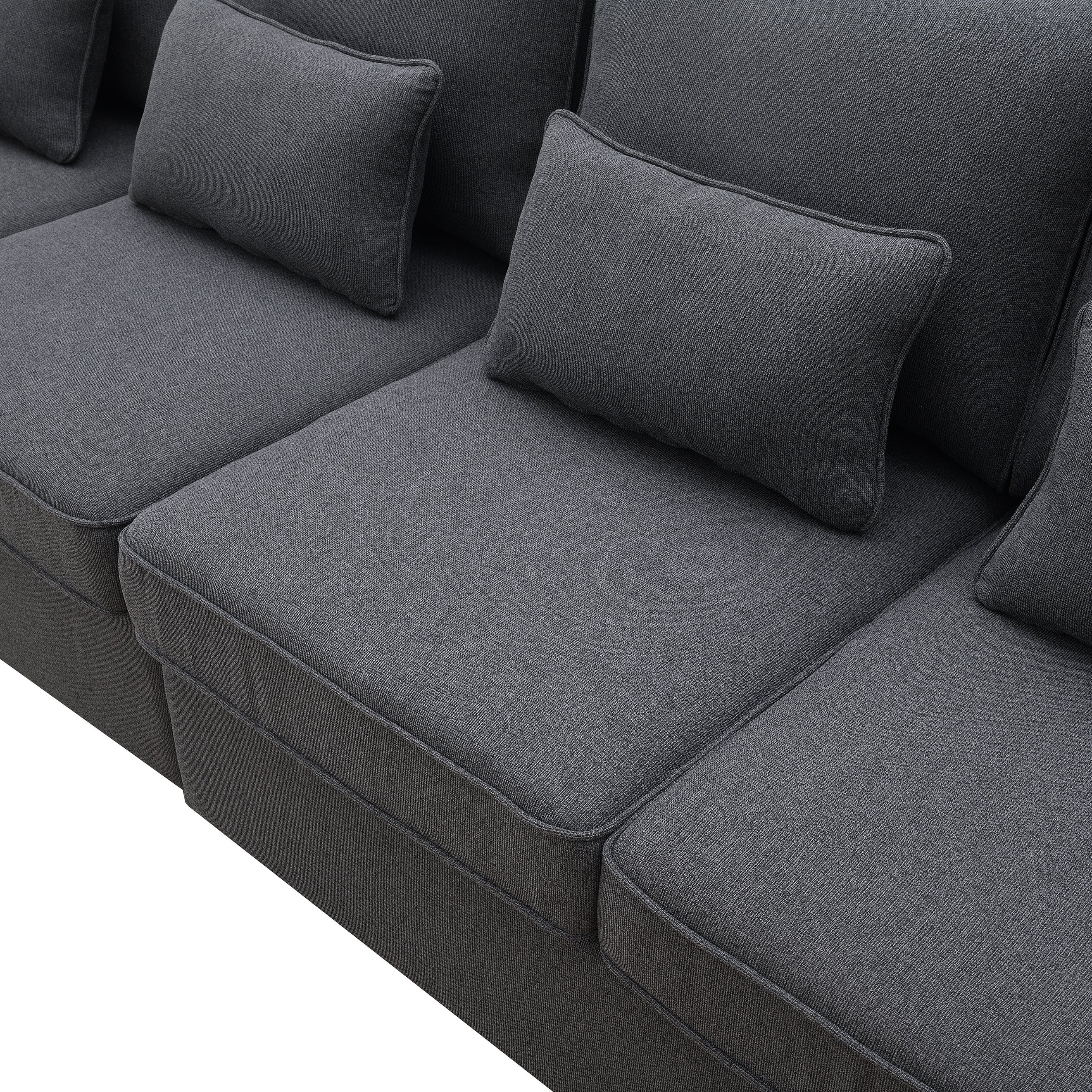 [VIDEO provided] [New] 104' 4-Seater Modern Linen Fabric Sofa with Armrest Pockets and 4 Pillows,Minimalist Style Couch for Living Room, Apartment, Office,3 Colors