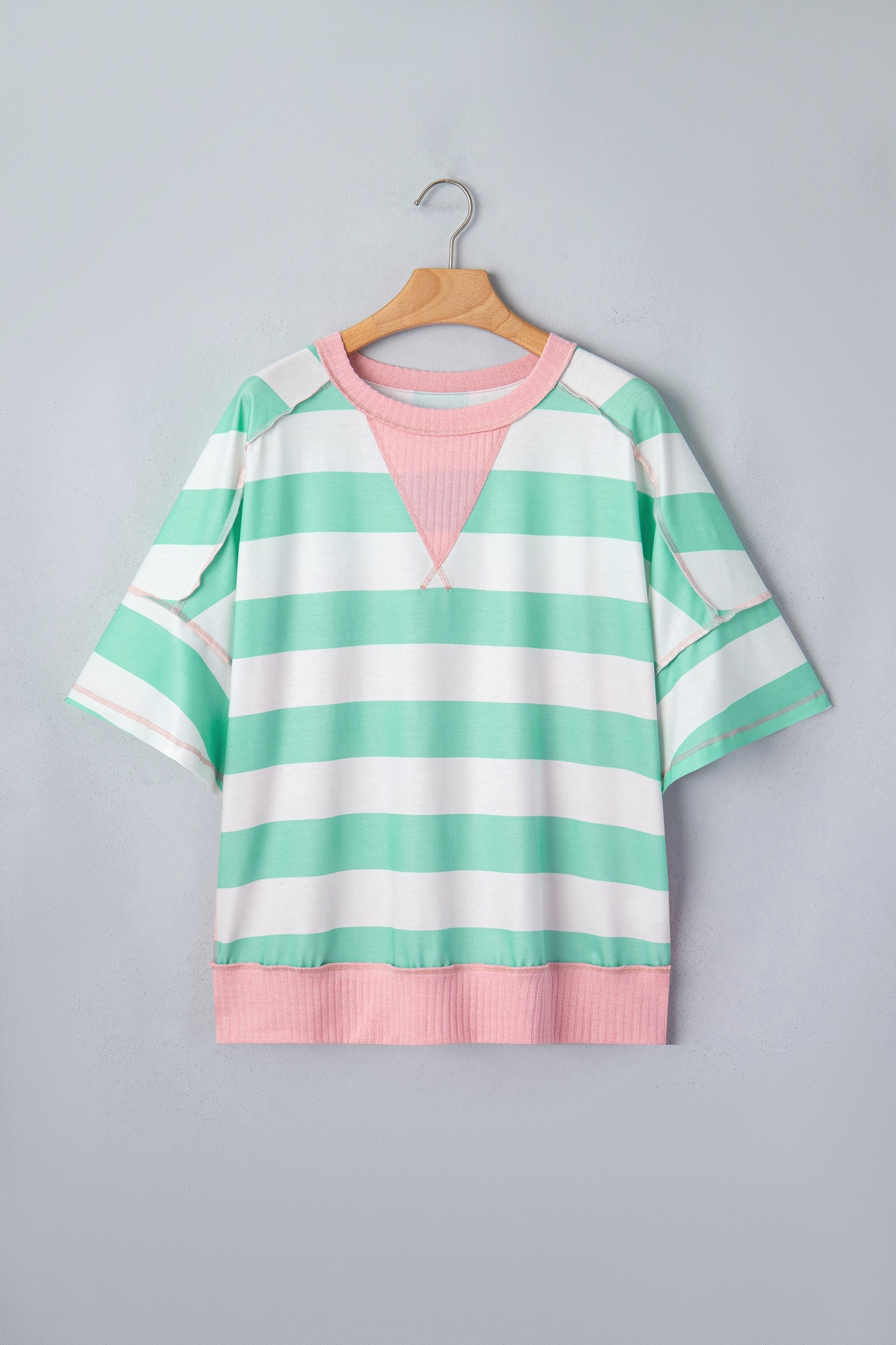 Stripe Exposed Seam Ribbed Patchwork Oversized Tee