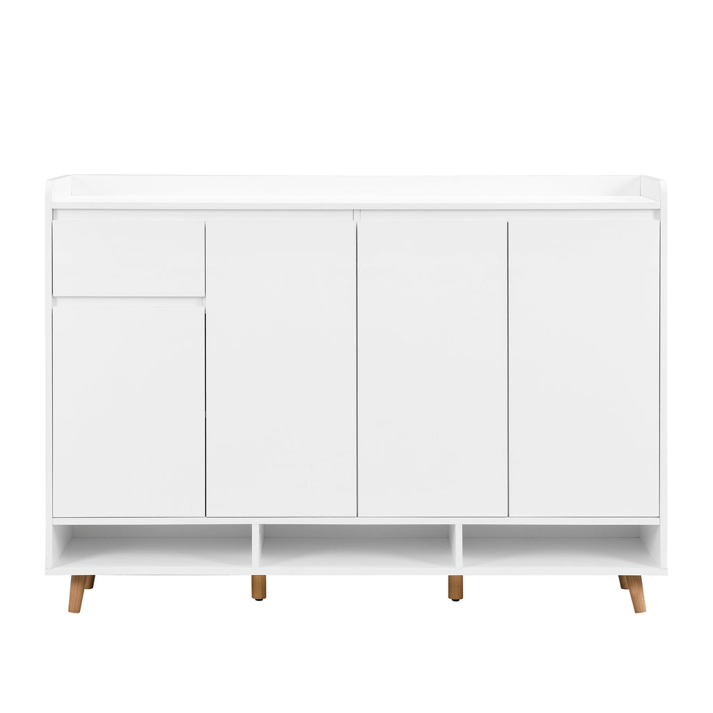 ON-TREND Sleek and Contemporary Shoe Cabinet with Adjustable Shelves, Minimalist Home Organizer with Solid Wood Legs, Storage Sideboard for Entryway, Living Room, White
