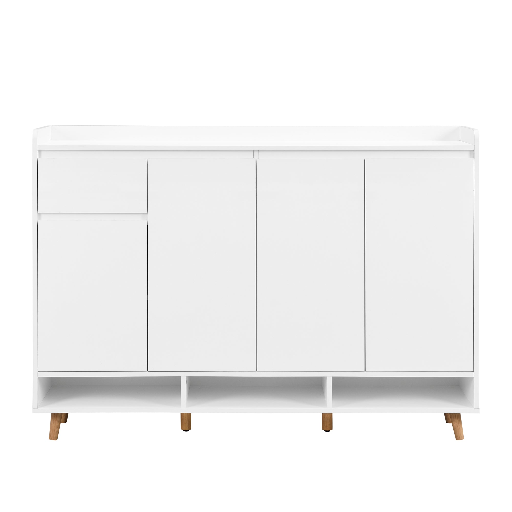 ON-TREND Sleek and Contemporary Shoe Cabinet with Adjustable Shelves, Minimalist Home Organizer with Solid Wood Legs, Storage Sideboard for Entryway, Living Room, White