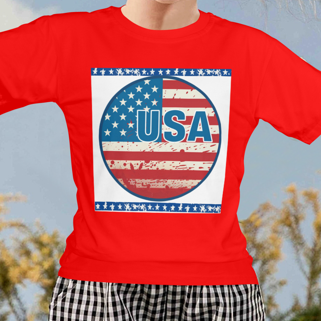 Kid's Round USA Flag Design T-shirt