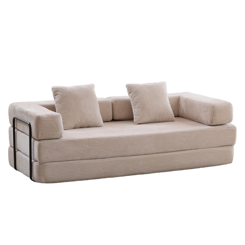 Floor Couch,Compression Sofa,Convertible Floor Sofa Bed-with Pillow Back Support Armrest,Comfy Futon Couch Lounge Sleeper Bed,Corduroy Fabric,for Living Room Bedroom (light grey)