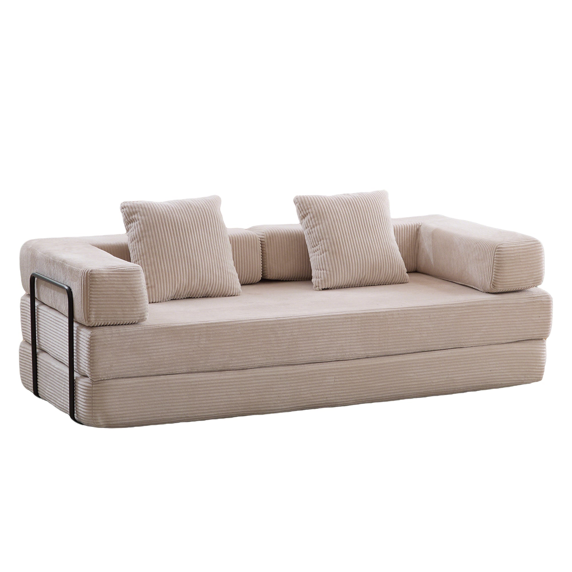 Floor Couch,Compression Sofa,Convertible Floor Sofa Bed-with Pillow Back Support Armrest,Comfy Futon Couch Lounge Sleeper Bed,Corduroy Fabric,for Living Room Bedroom (light grey)