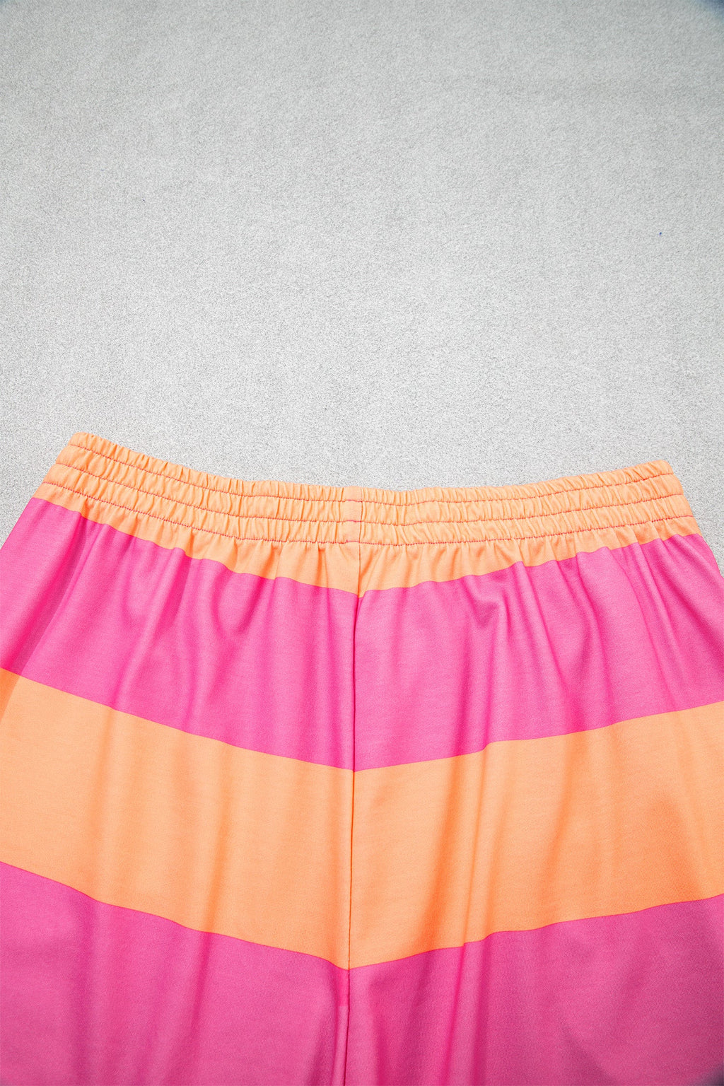 Stripe Half Zip Tee & Elastic Shorts Set