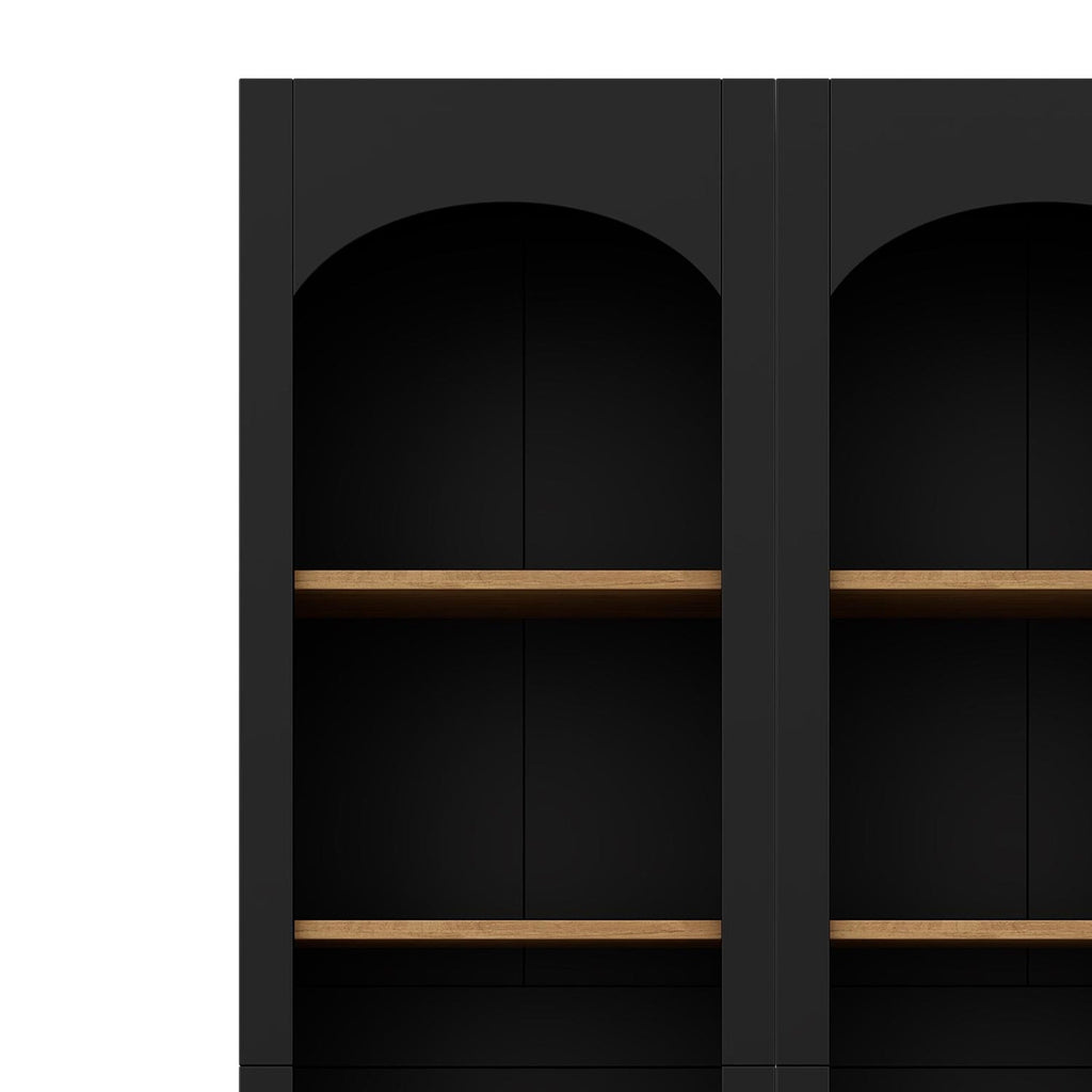 ON-TREND 3-Piece Farmhouse Entertainment Center with Storage Cabinet for TVs Up to 70', Mid-Century TV Stand with Bookshelf, Rustic Versatile Sideboard with Adjustable Shelves for Living Room, Black