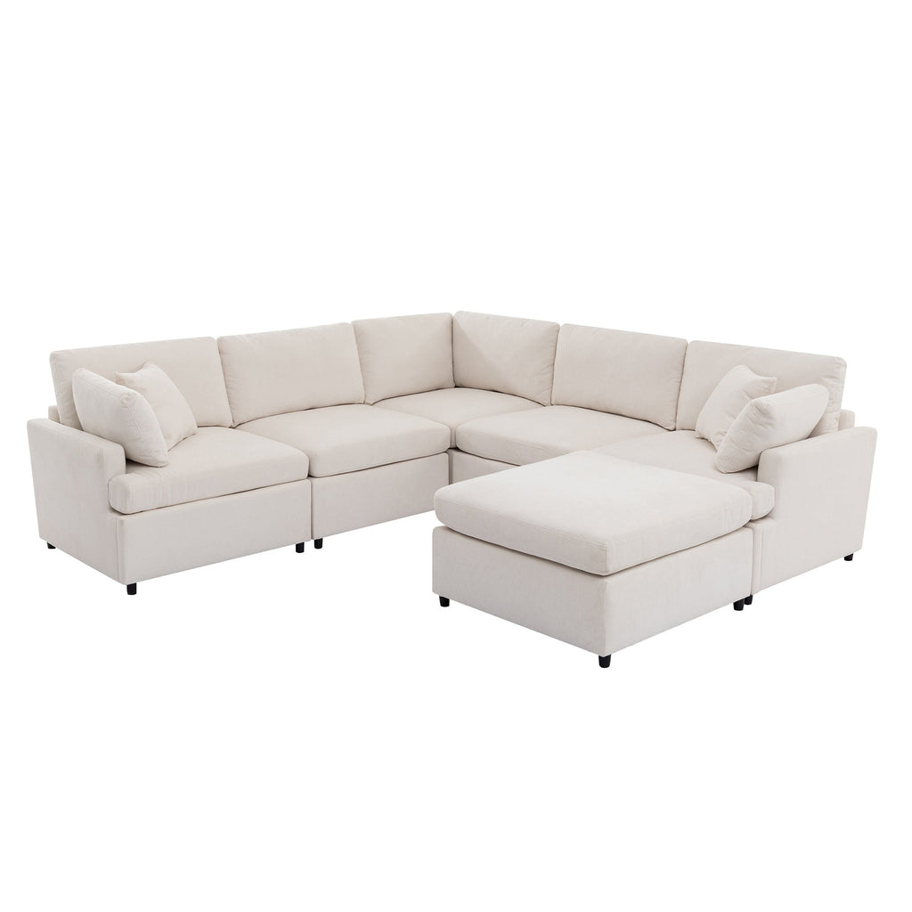 [ Video Provided]U_STYLE Upholstered Sectional Sofa with Removable Ottoman,U-Shape 6 Seat Sectional Couch,  for Living Room,,Apartment, Spacious Space