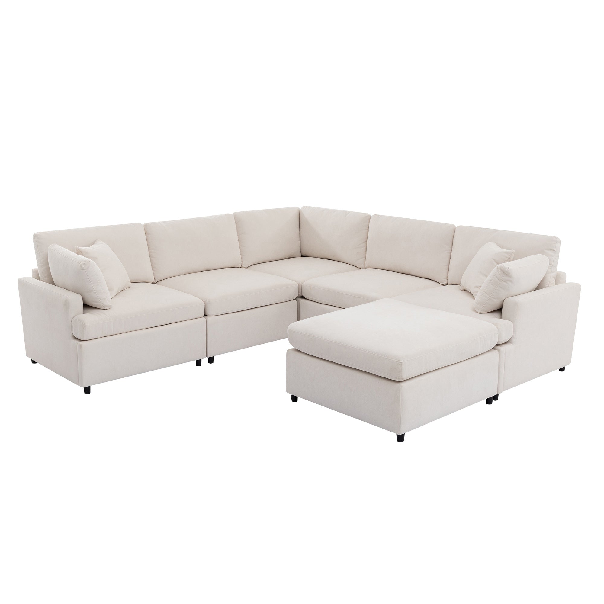 [ Video Provided]U_STYLE Upholstered Sectional Sofa with Removable Ottoman,U-Shape 6 Seat Sectional Couch,  for Living Room,,Apartment, Spacious Space