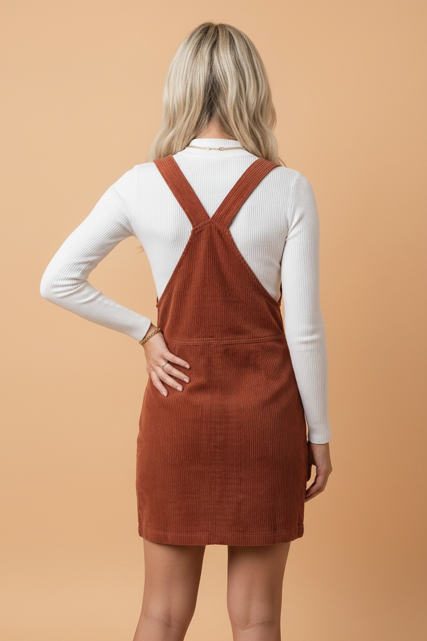 Solid Corduroy Zip-Up Sleeveless Pocketed Dress