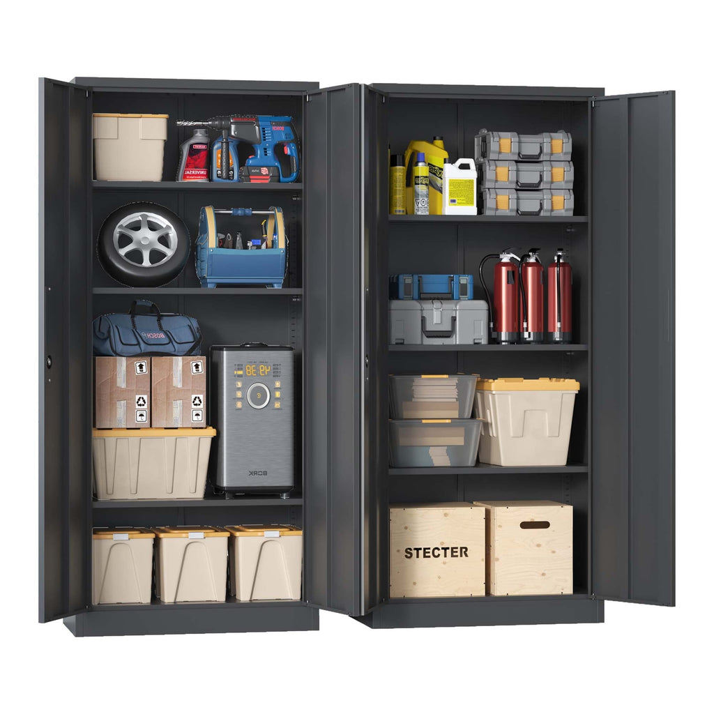 Heavy Metal Garage Storage Cabinet, Black Tool Steel Locking Cabinet with Doors and 3 Adjustable Shelves, 71 Inch Tall