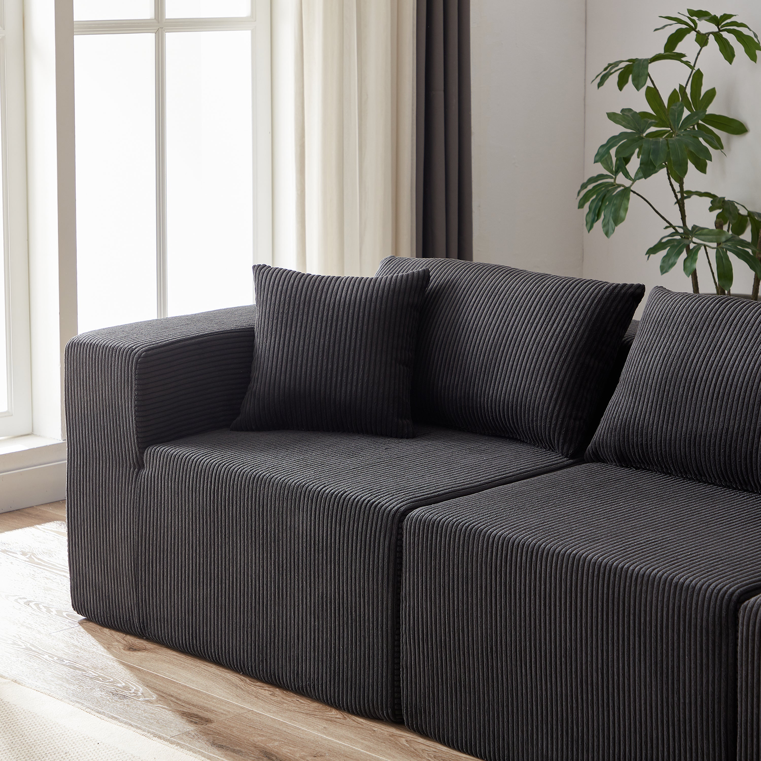 104-Inch Corduroy  Modular L Shaped Sectional Sofa,Luxury Floor Couch Set,Upholstered Indoor Furniture,Foam-Filled Compressed Sofa for Living Room,Bedroom,4 PC Free Combination