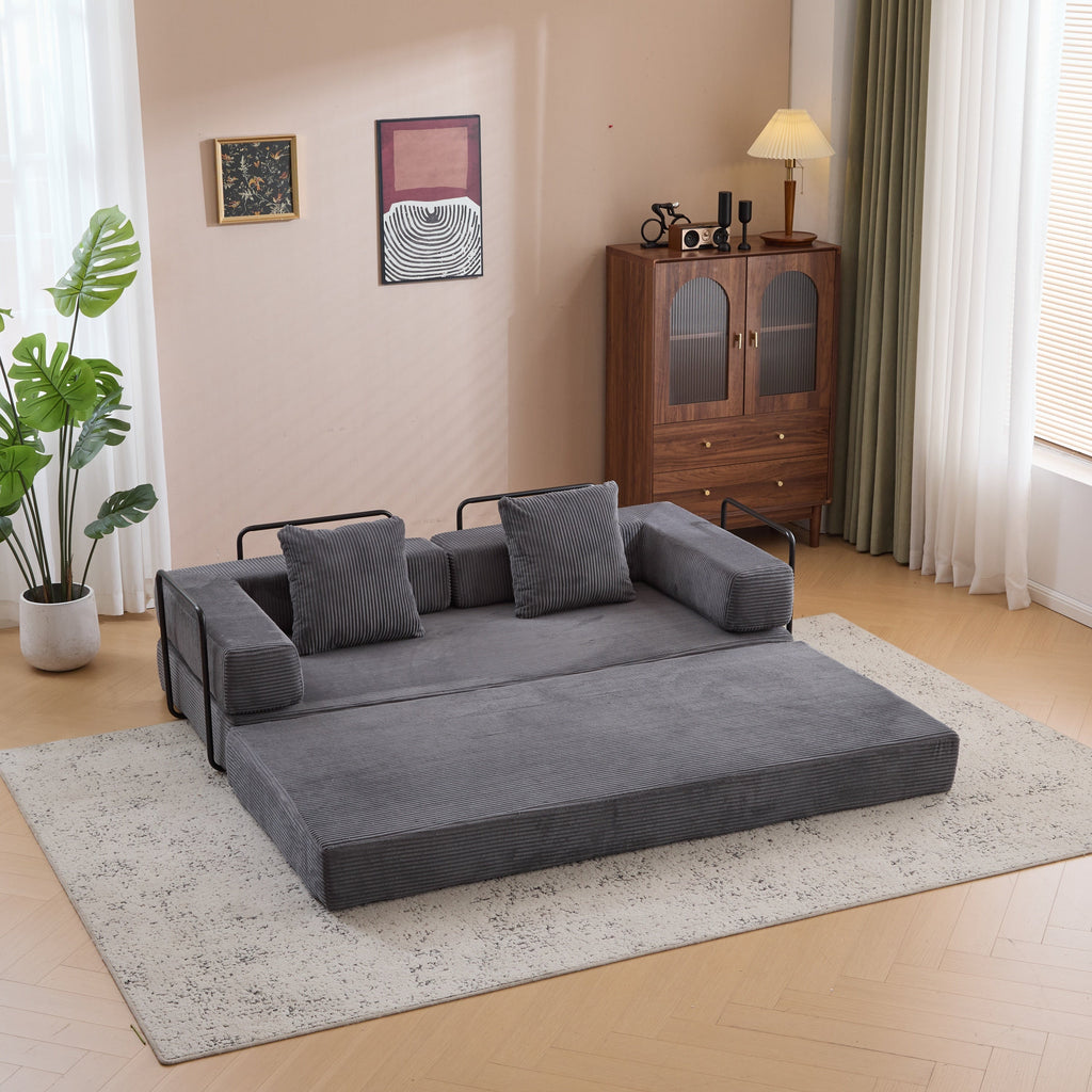 Floor Couch,Compression Sofa,Convertible Floor Sofa Bed-with Pillow Back Support Armrest,Comfy Futon Couch Lounge Sleeper Bed,Corduroy Fabric,for Living Room Bedroom (dark grey)