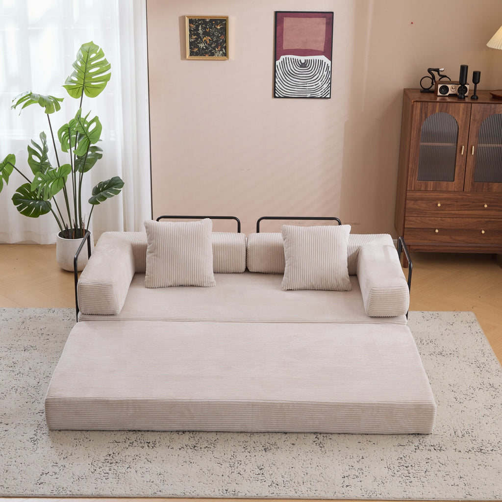 Floor Couch,Compression Sofa,Convertible Floor Sofa Bed-with Pillow Back Support Armrest,Comfy Futon Couch Lounge Sleeper Bed,Corduroy Fabric,for Living Room Bedroom (light grey)