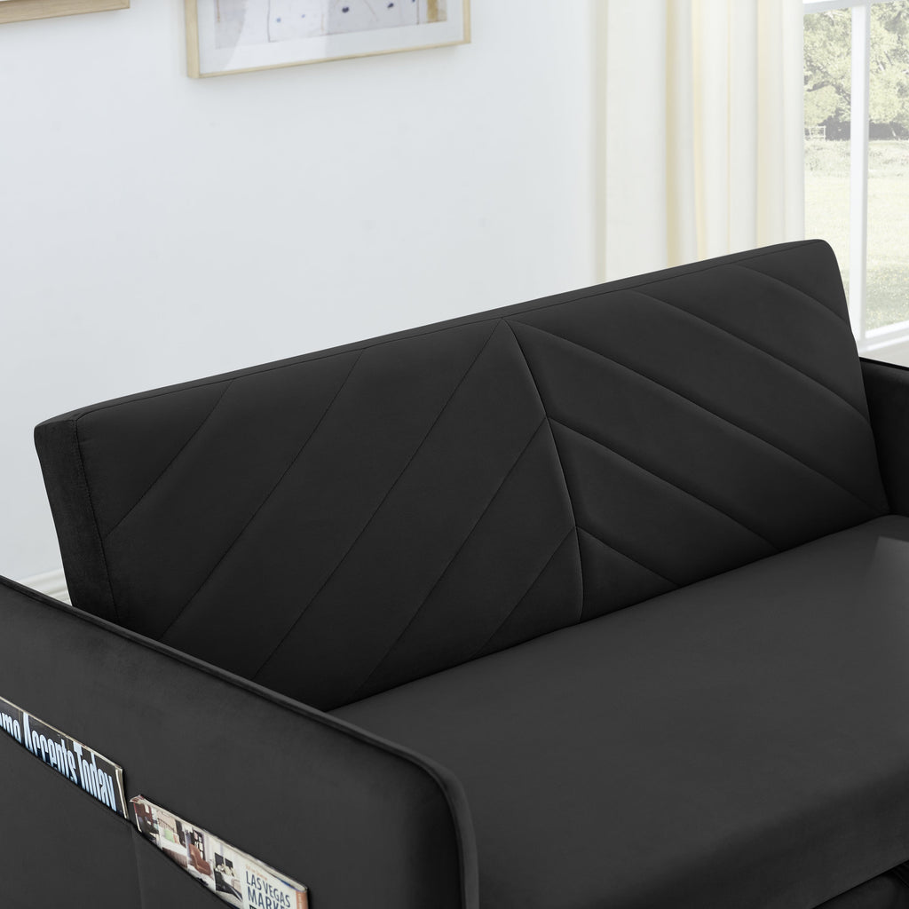 MH' Sleeper Sofa Bed w/USB Port, 3-in-1 adjustable sleeper with pull-out bed, 2 lumbar pillows and side pocket, soft velvet convertible sleeper sofa bed, suitable for living room bedroom