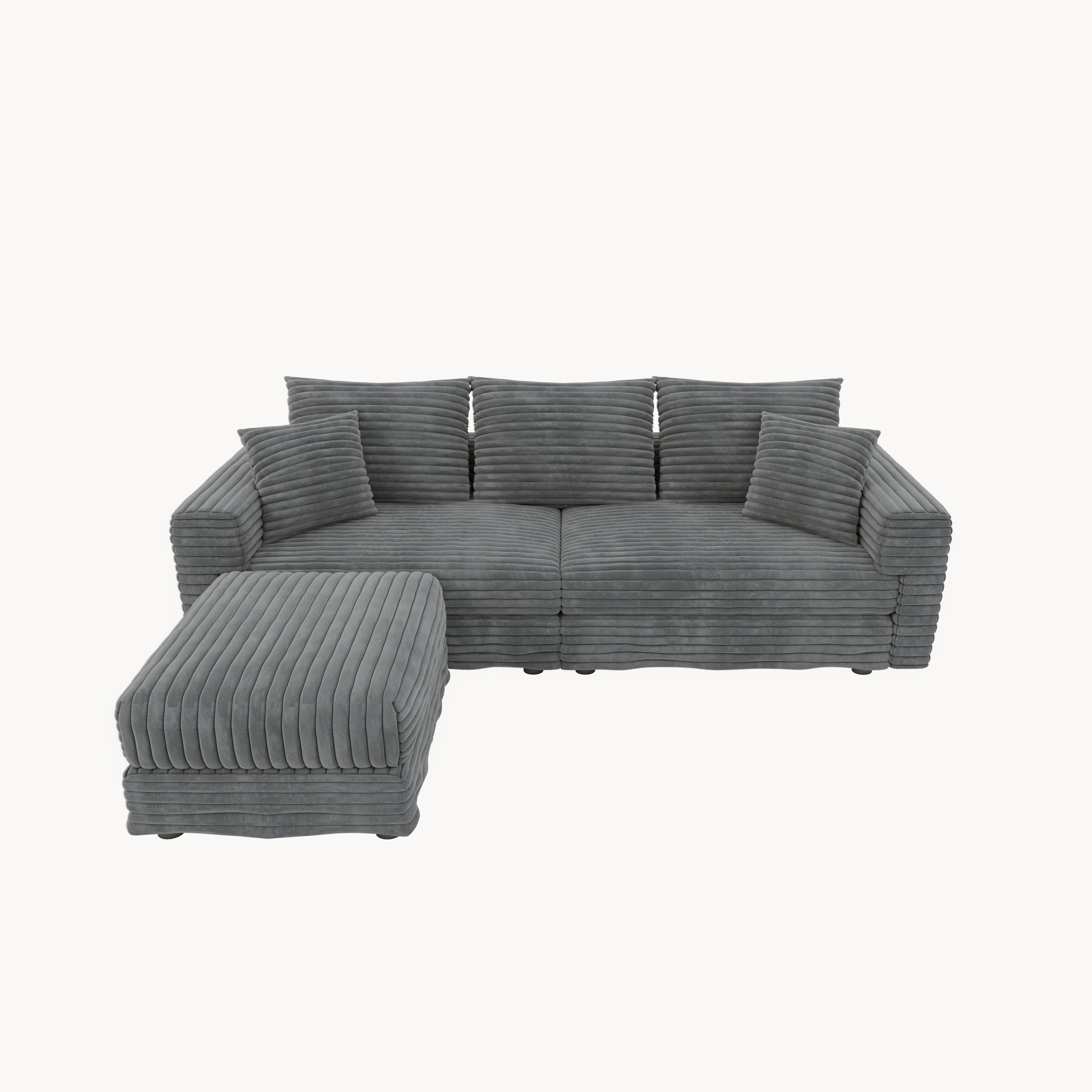 82.7 ' Plush Corduroy 3-Seat Sofa, Modern Comfy Upholstered Sofa Cloud Couch, Deep Seat Couches with Soft Pillows and 1 Ottomans, Convertible Sofa Lounge Chair, for Living Room,Apartment,Office,Grey