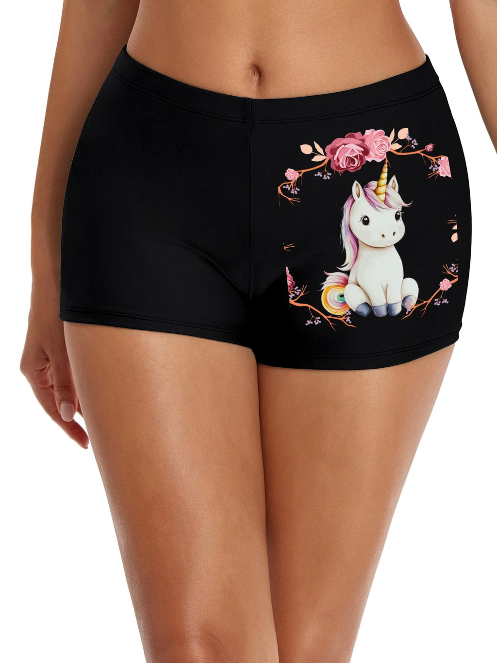 Baby Unicorn with Pink Roses Boxer Briefs for Women (Front Printing)