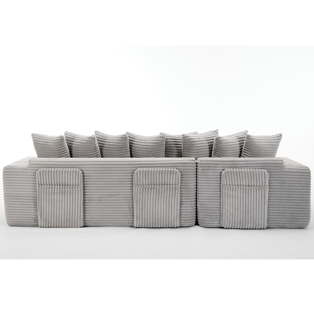 [NEW ARRIVED] [VIDEO PROVIDED]   Oversize Cloud Couch, L-Shape Sofa, Convertible Floor Sleeper Sofa Bed,  No Assembly ,Eight pillows,3-in-1,Side Pocket,(Left Facing Sofa),3 Seat,Corduroy,Light Gray