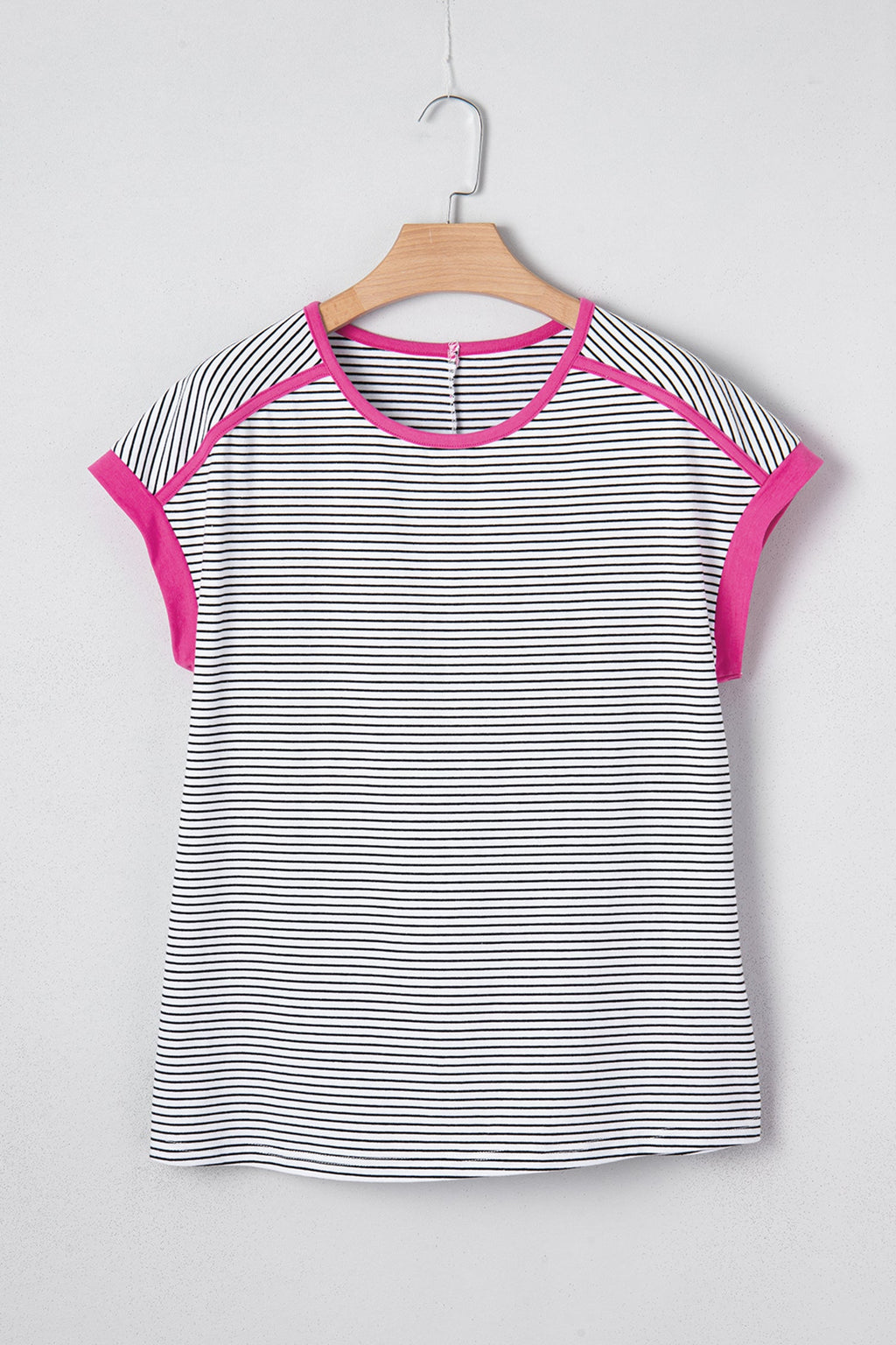 Stripe Contrast Trim Round Neck Summer Shirt