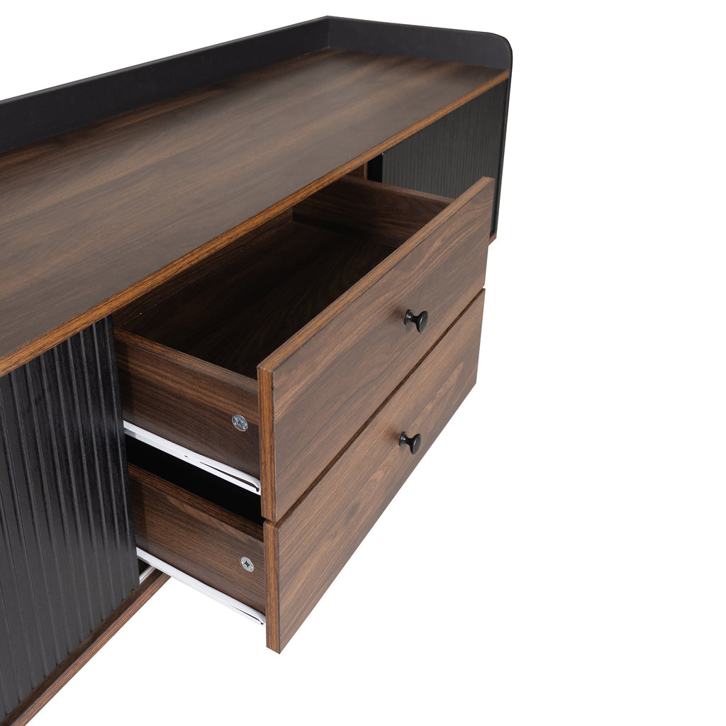 63'' Mid Century TV Stand with 2 Cabinets&  Open Compartments, Entertainment Center for TVs up to 70'', Television Console for Living Room, Bedroom, Home Theatre