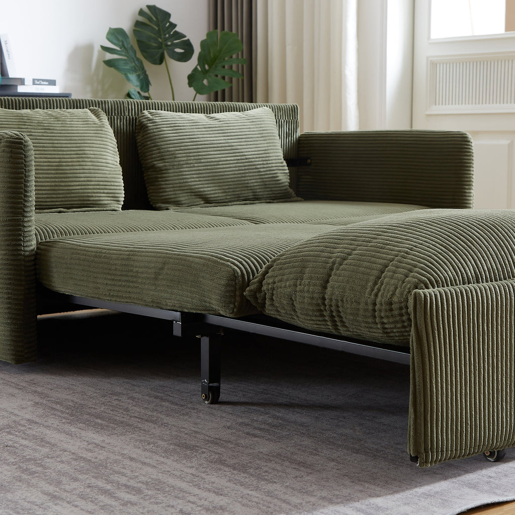MH'' 64.5 Inch Sleeper Sofa Bed  3-in-1 Adjustable Sleeper with Pullout Bed   2 Pillows and Side Pockets  Soft Corduroy Convertible Sleeper Sofa Bed for Living Room Bedroom Apartment Office