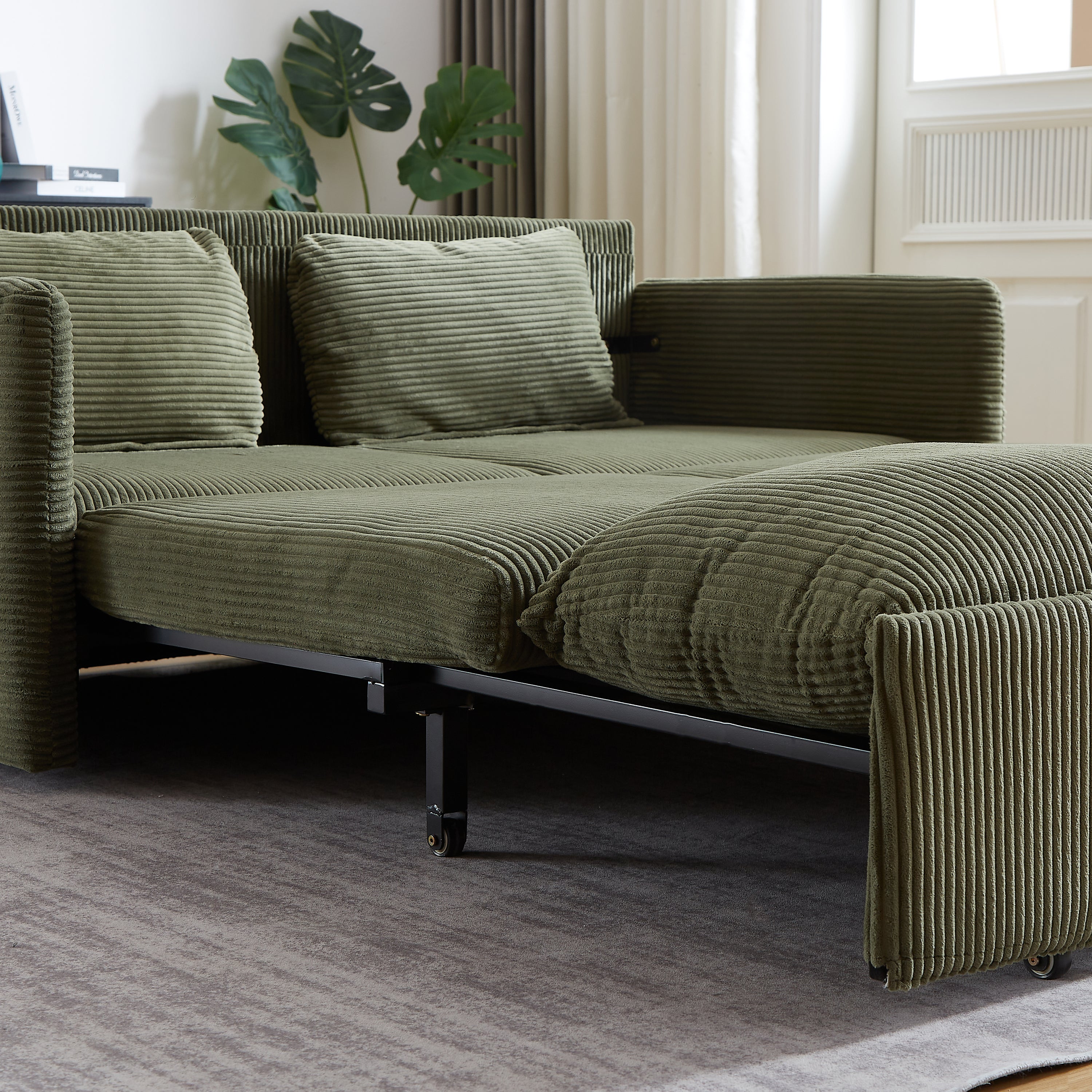 MH'' 64.5 Inch Sleeper Sofa Bed  3-in-1 Adjustable Sleeper with Pullout Bed   2 Pillows and Side Pockets  Soft Corduroy Convertible Sleeper Sofa Bed for Living Room Bedroom Apartment Office